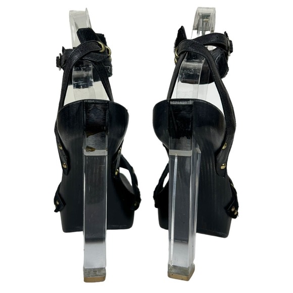 David C Couture Pony Hair Wooden Lucite Square Toe Made in USA Platform Heels 7 - Picture 4 of 9